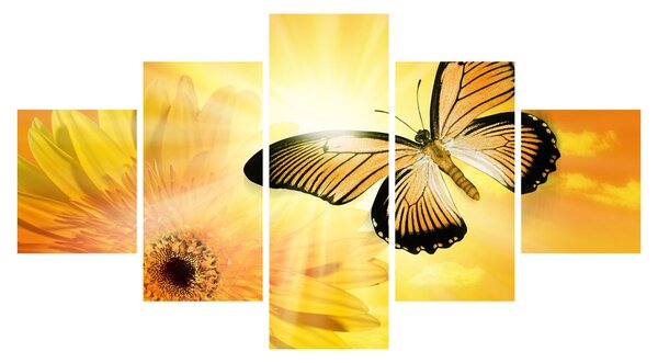Obraz - Żółty motyl z kwiatkiem (125x70 cm)