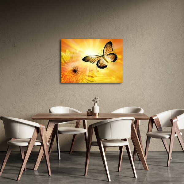 Obraz - Żółty motyl z kwiatkiem (70x50 cm)