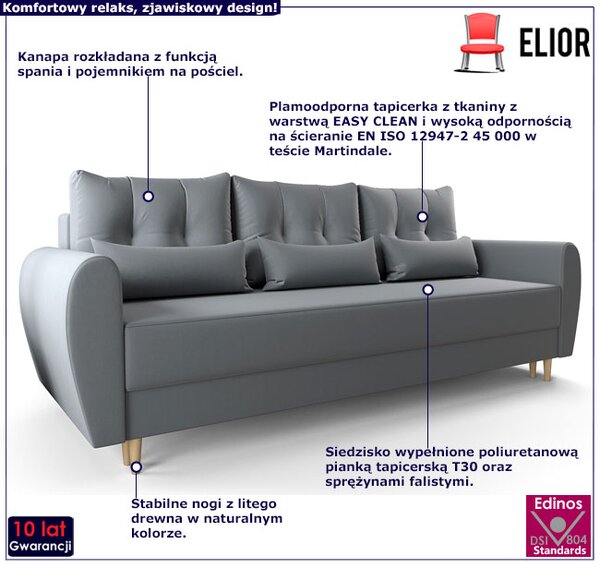 Popielata sofa rozkładana G8-N63