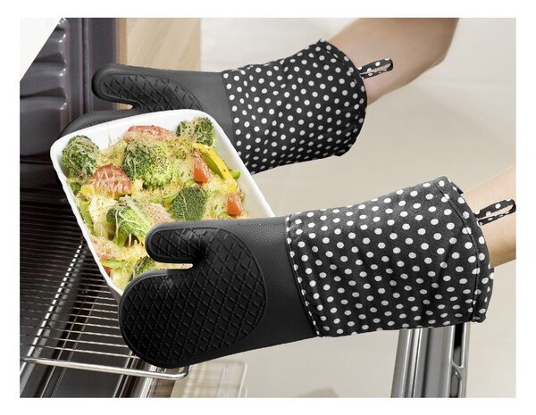 Zestaw 2 czarnych rękawic kuchennych z silikonu Wenko Oven