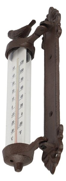Żeliwny termometr ścienny z ptaszkiem Esschert Design Dekor Bird, wys. 27,3 cm