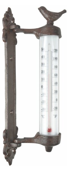 Żeliwny termometr ścienny z ptaszkiem Esschert Design Dekor Bird, wys. 27,3 cm