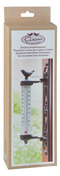 Żeliwny termometr ścienny z ptaszkiem Esschert Design Dekor Bird, wys. 27,3 cm