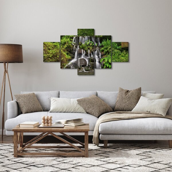 Obraz wodospadów w tropikalnym lesie (125x70 cm)