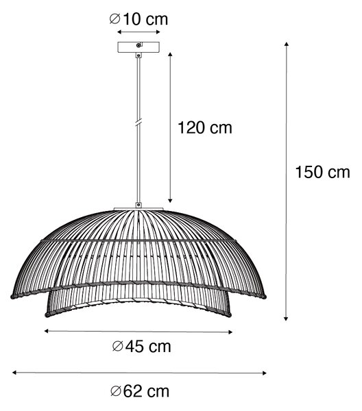 Orientalna lampa wisząca czarna z naturalnym bambusem 62 cm - Pua