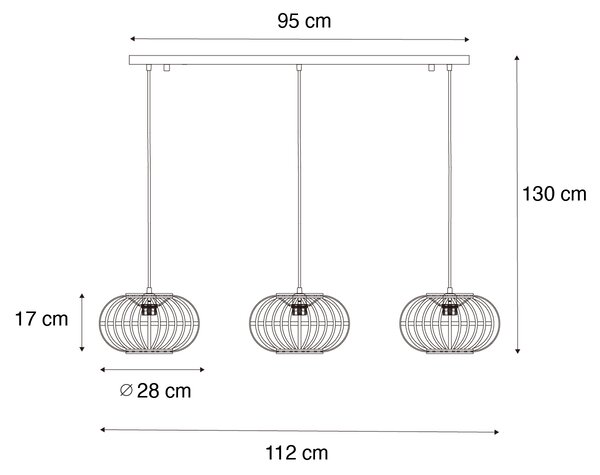 Orientalna lampa wisząca bambusowa 3-światłowa prostokątna - Amira