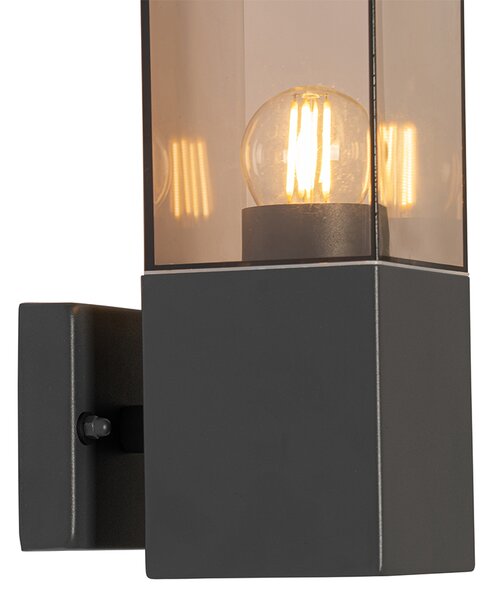 Nowoczesna lampa ścienna zewnętrzna ciemnoszara z dymionym szkłem - Malios