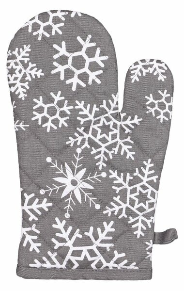 Świąteczna rękawica kuchenna Płatki śniegu szary, 18 x 28 cm