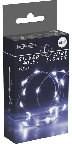 Drut świetlny Silver lights 40 LED, zimna biała, 195 cm