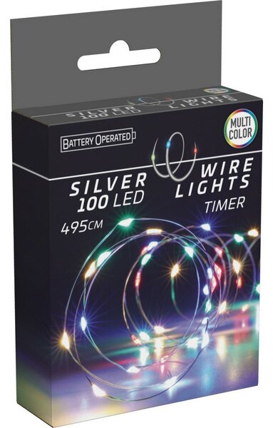 Drut świetlny z timerem Silverlights 100 LED, kolorowy, 495 cm