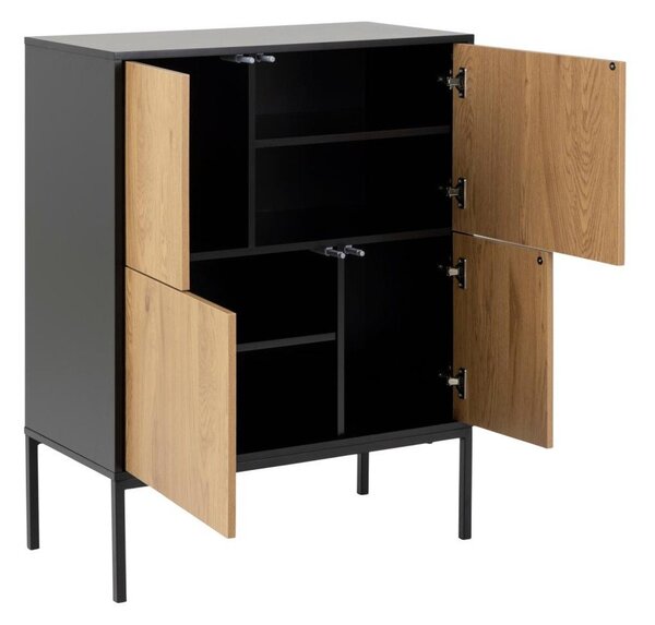 Czarno-naturalna wysoka komoda w dekorze dębu 80x103 cm Seaford – Actona
