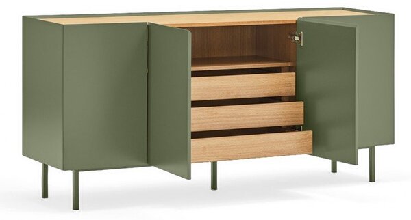Zielono-naturalna niska komoda w dekorze dębu 165x78 cm Arista – Teulat