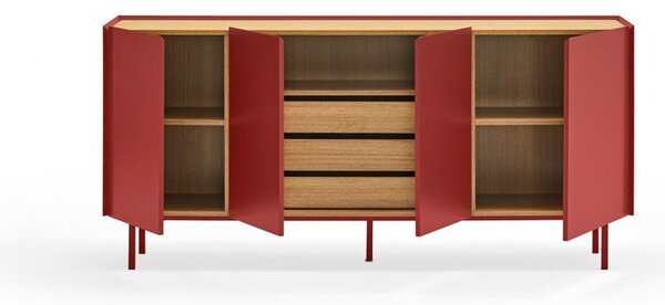 Czerwona niska komoda w dekorze dębu 165x78 cm Arista – Teulat