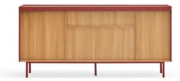 Czerwona niska komoda w dekorze dębu 165x78 cm Arista – Teulat
