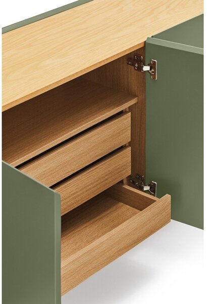 Zielono-naturalna niska komoda w dekorze dębu 165x78 cm Arista – Teulat