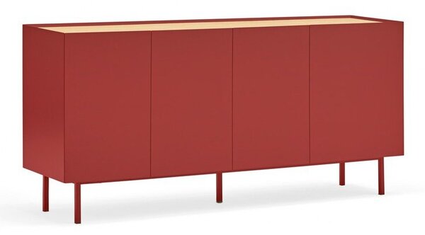Czerwona niska komoda w dekorze dębu 165x78 cm Arista – Teulat