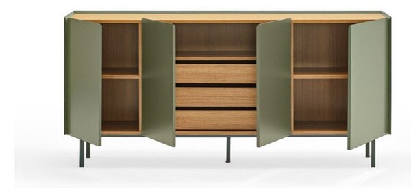 Zielono-naturalna niska komoda w dekorze dębu 165x78 cm Arista – Teulat