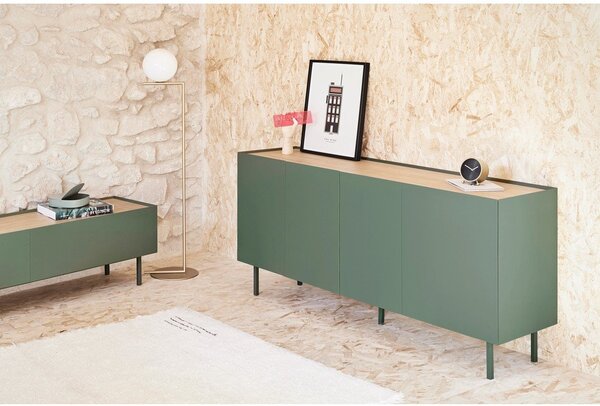 Zielono-naturalna niska komoda w dekorze dębu 165x78 cm Arista – Teulat