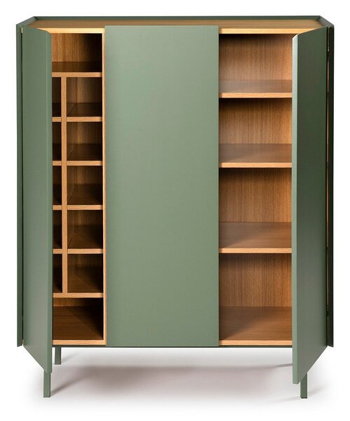 Zielona wysoka komoda w dekorze dębu 95x120 cm Arista – Teulat