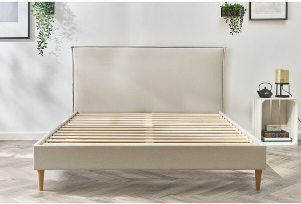 Beżowe tapicerowane łóżko dwuosobowe ze stelażem 180x200 cm Sary – Bobochic Paris