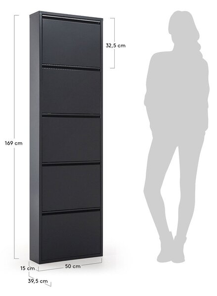 Antracytowa metalowa uchylna szafka na buty 50x169x15 cm Ode – Kave Home