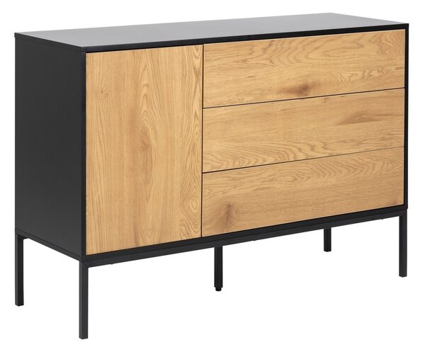 Czarno-naturalna niska komoda w dekorze dębu 120x82 cm Seaford – Actona
