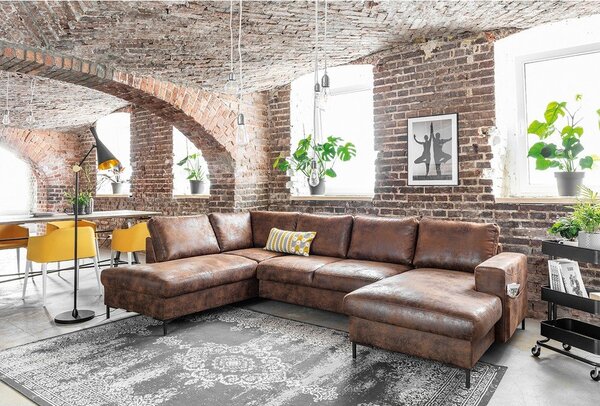 Brązowa rozkładana sofa w kształcie litery "U" z imitacji skóry Miuform Lofty Lilly Vintage, lewostronna