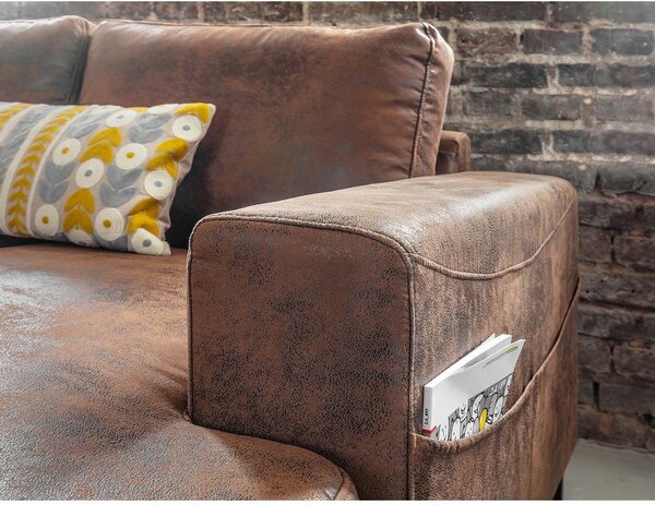 Brązowa rozkładana sofa w kształcie litery "U" z imitacji skóry Miuform Lofty Lilly Vintage, lewostronna