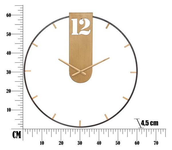 Czarny zegar ścienny z elementami w kolorze złota Mauro Ferretti Goldy, ø 60 cm