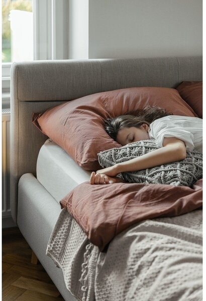 Beżowe tapicerowane łóżko dwuosobowe ze schowkiem ze stelażem 160x200 cm Lotte – Meise Möbel