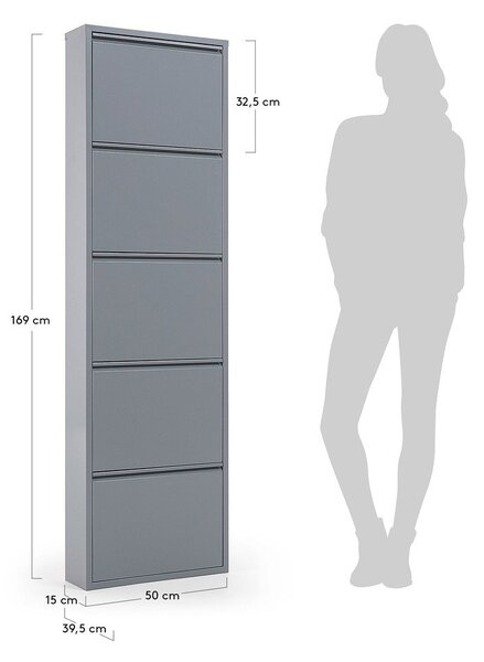 Szara metalowa uchylna szafka na buty 50x169x15 cm Ode – Kave Home