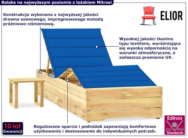 Ciemnoniebieska leżanka ogrodowa z poduszką i stolikiem S1-R40