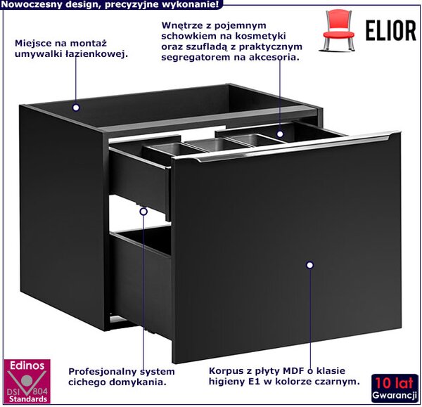 Czarna wisząca szafka pod umywalkę 60 cm G1-K25