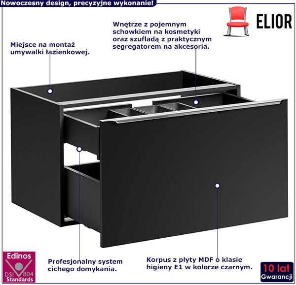 Czarna ścienna szafka umywalkowa 80 cm A0-E66