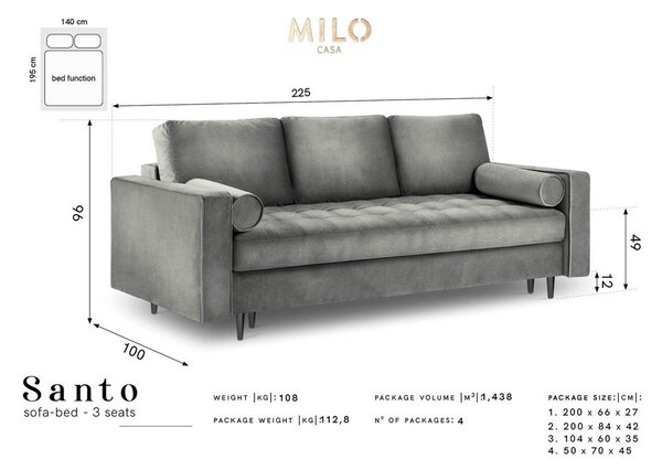 Beżowa aksamitna rozkładana sofa Milo Casa Santo