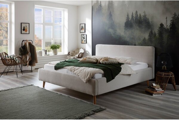 Beżowe tapicerowane łóżko dwuosobowe bez stelaża 160x200 cm Mattis Cord – Meise Möbel