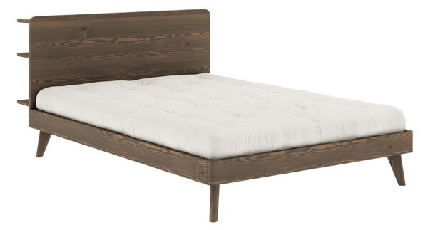 Brązowe łóżko dwuosobowe z drewna sosnowego ze stelażem 160x200 cm Retreat – Karup Design