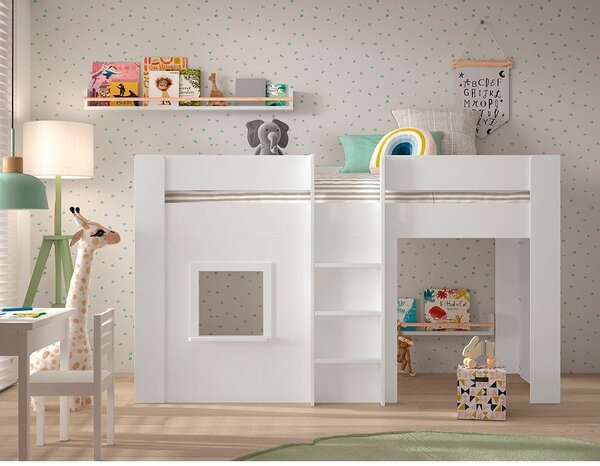 Białe podwyższone łóżko dziecięce z litego drewna sosnowego 90x200 cm RENO – Vipack