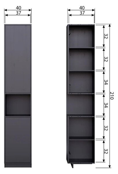 Czarna szafka modułowa z litego drewna sosnowego 40x210 cm Finca – WOOOD