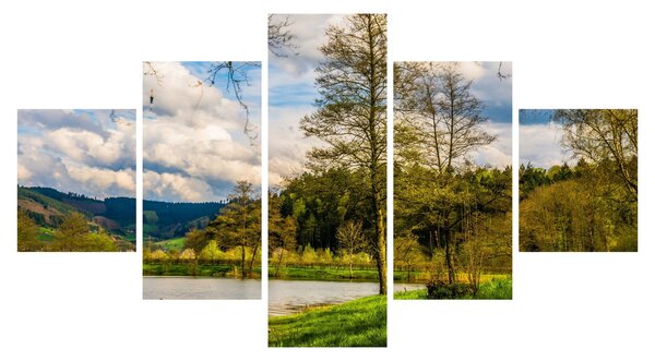 Obraz łodzi nad jeziorem (125x70 cm)