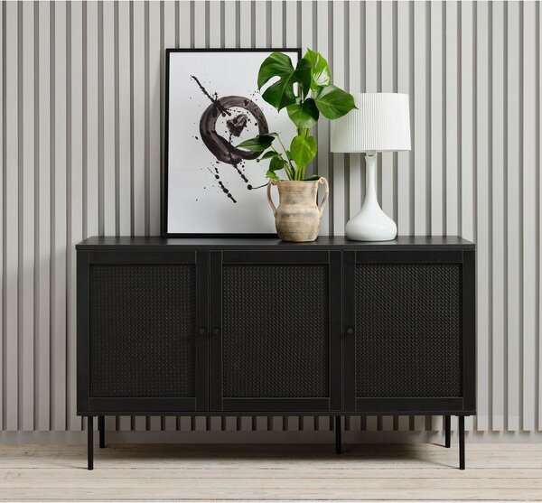 Czarna niska komoda w dekorze dębu 140x80 cm Pensacola – Unique Furniture
