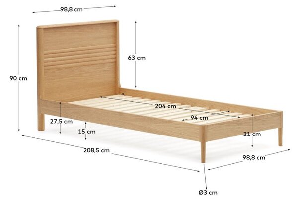Łóżko z litego drewna dębowego ze stelażem 90x200 cm Lenon – Kave Home