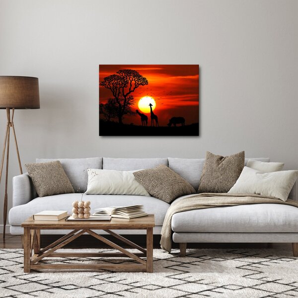 Obraz - Sylwetki zwierząt o zachodzie słońca (70x50 cm)