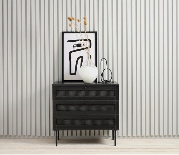 Czarna niska komoda w dekorze dębu 80x75 cm Pensacola – Unique Furniture