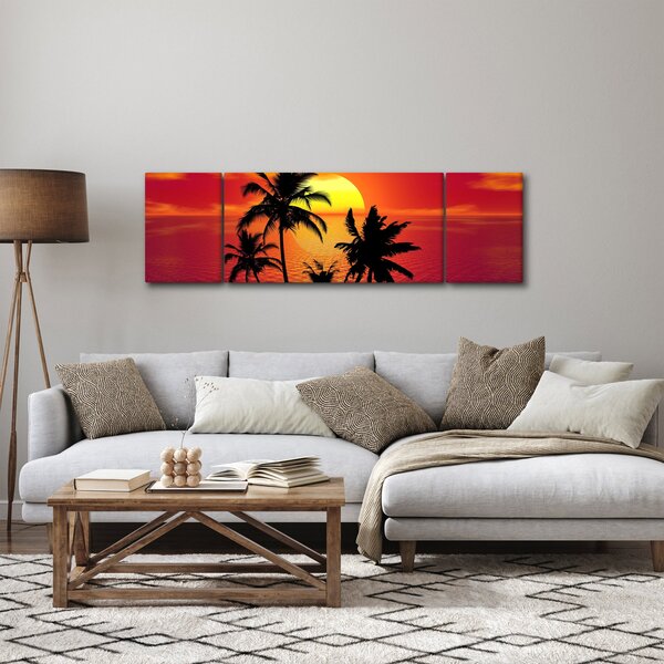 Obraz sylwetki wyspy z palmami (170x50 cm)