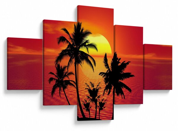 Obraz sylwetki wyspy z palmami (125x70 cm)