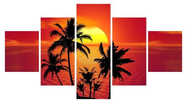 Obraz sylwetki wyspy z palmami (125x70 cm)