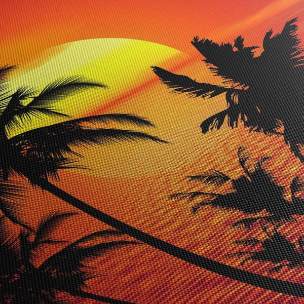 Obraz sylwetki wyspy z palmami (125x70 cm)