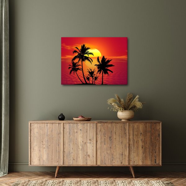 Obraz sylwetki wyspy z palmami (70x50 cm)