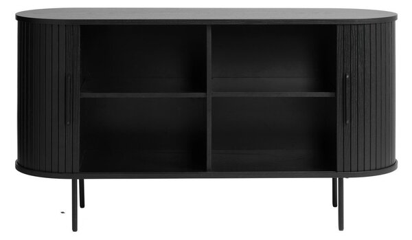 Czarna niska komoda w dekorze dębu z drzwiami przesuwnymi 140x76 cm Nola – Unique Furniture